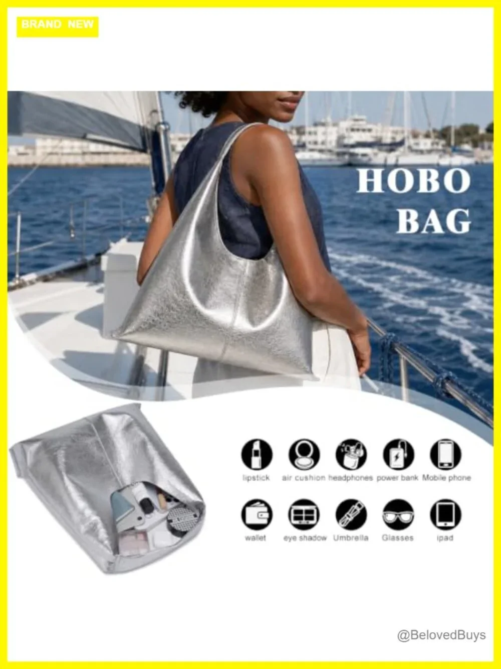 Slouchy vegan leather hobo shoulder bag for women work tote handbag